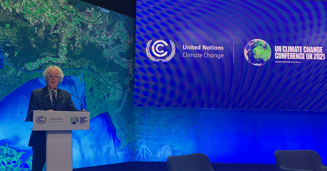 Peter Exley speaking at COP 26 in Glasgow.